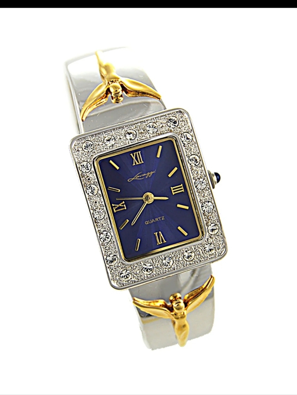 Women's Blue Dial Crystal Accent Bangle Watch - Two-Tone Metal